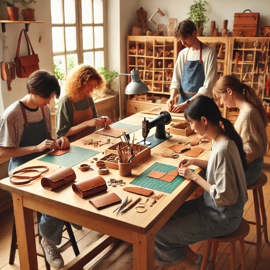 A leather workshop in a cozy craft studio