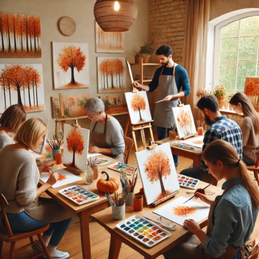 A autumn themed watercolor painting class