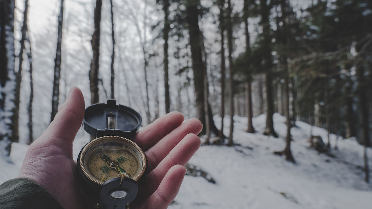 A compass in the woods
